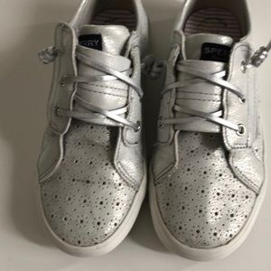 Girls Sperry Silver Boat Shoes size 12M